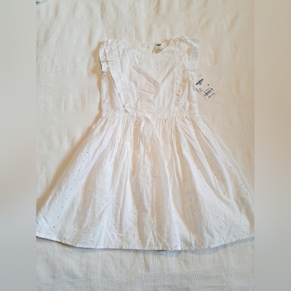 Oshkosh B'Gosh girls size 6 white eyelet dress, lined, NWT